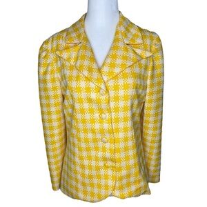 Vintage Yellow Houndstooth Blazer Jacket Good Used Condition Lined  70’s Size M